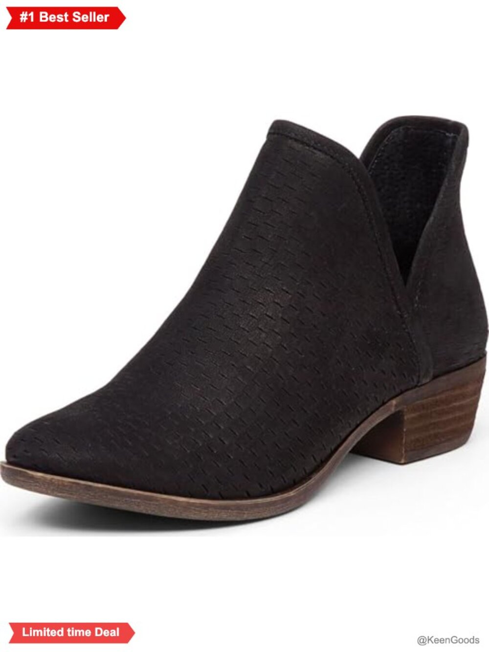 Baley Ankle Booties V-Cut Pull-On Block Heel Leather Suede Round Toe
